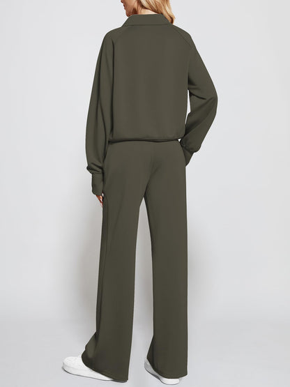 Women's Oversized Half Zip Wide Leg 2 Piece Outfits Lounge Set