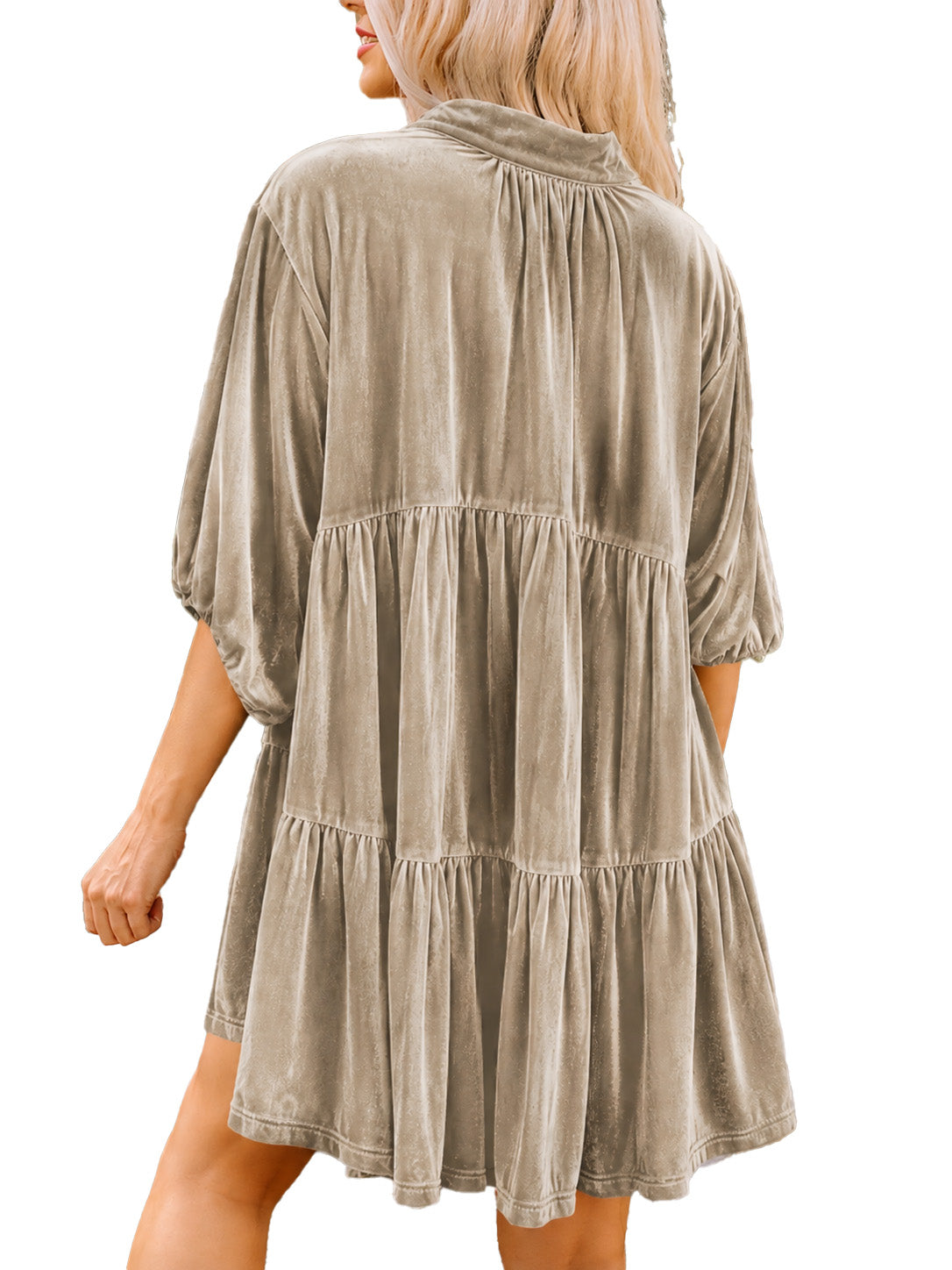 Velvet Babydoll Holiday Party Top 🍂 3/4 Lantern Sleeve Button Front Tunic