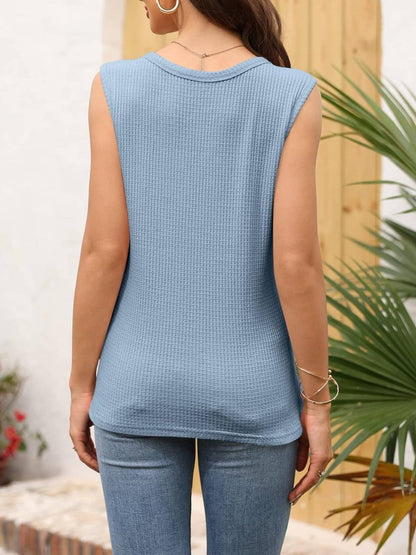 ✨Womens V Neck Waffle Knit Summer Casual Sleeveless Loose Tank Tops