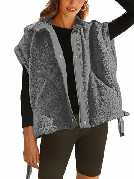 Women's Fuzzy Fleece Vest Oversized Button Down Sherpa Jacket