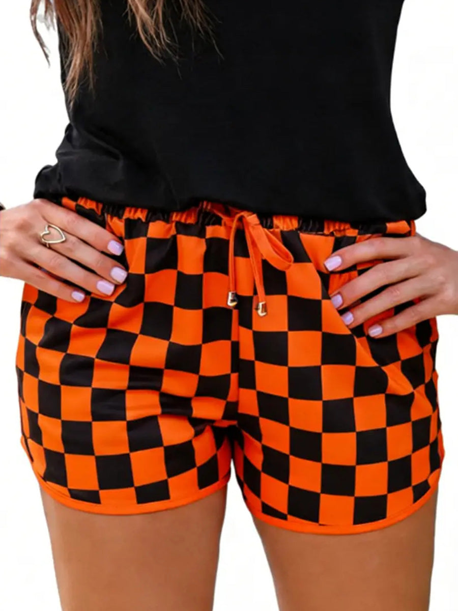 🥰Ladies Check Drawstring Elastic Waist Summer Casual Shorts