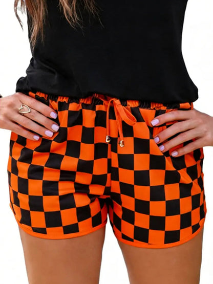 🥰Ladies Check Drawstring Elastic Waist Summer Casual Shorts