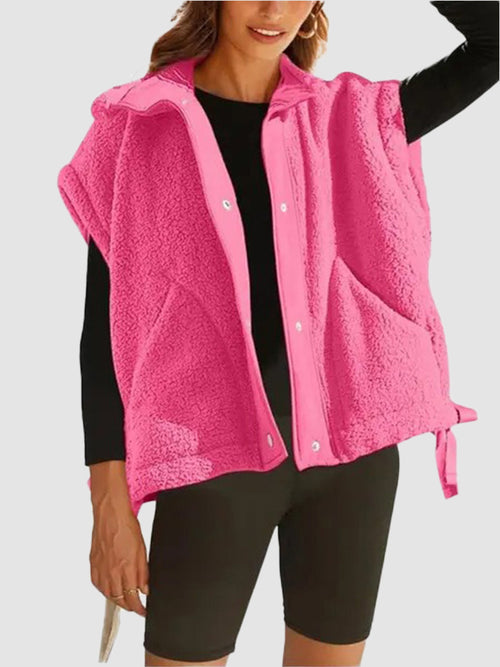 Women's Fuzzy Fleece Vest Oversized Button Down Sherpa Jacket
