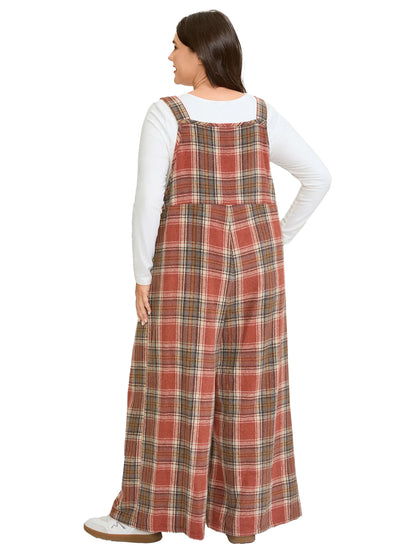 Plaid Wide Leg Overalls For Pumpkin Patch