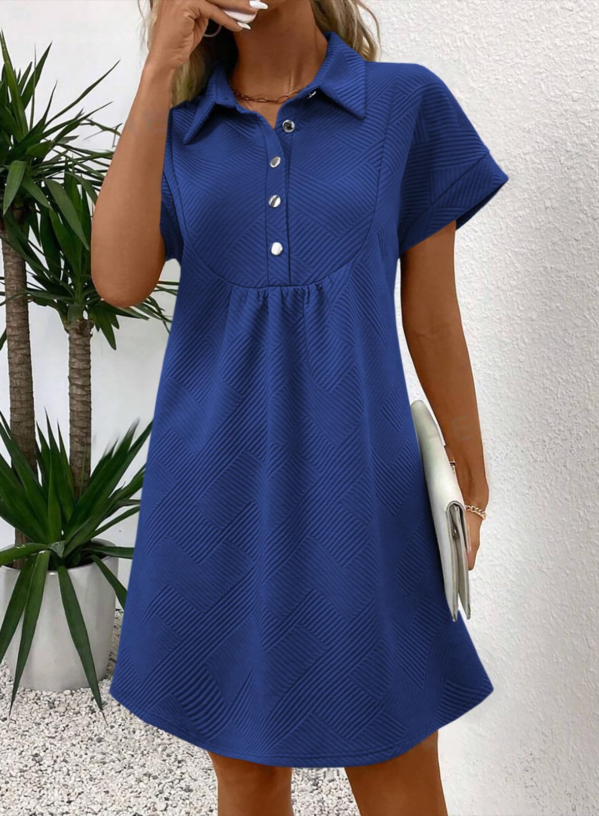 ✨Women's Lapel Collared Batwing Short Sleeve Mini Dress