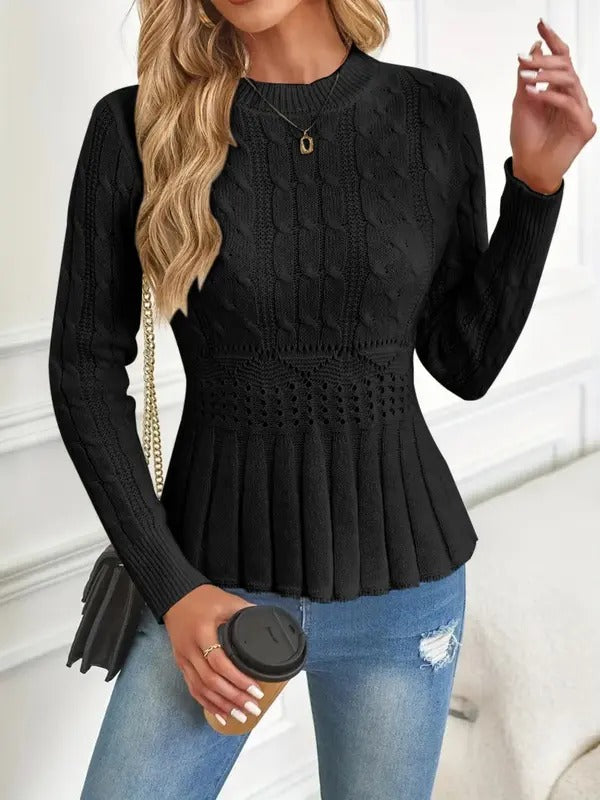 ✨Women's Chunky Knit Crew Neck Long Sleeve Knit Top
