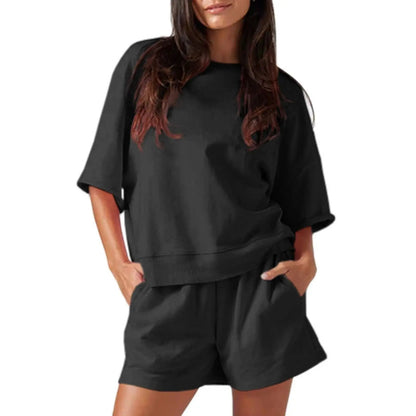 Womens 2 Piece Outfits Casual Oversized Cropped Sweatshirt