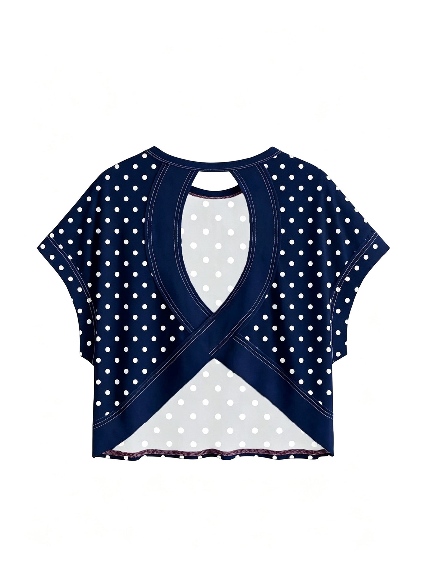 Polka Dot & Striped Cross Back Cutout Cropped Tee