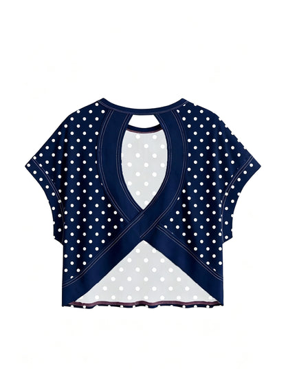 Polka Dot & Striped Cross Back Cutout Cropped Tee