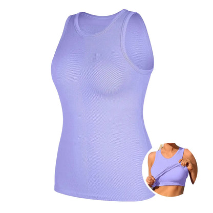 Women's Seamless High Neck Workout Tank Top with Built-in Bra