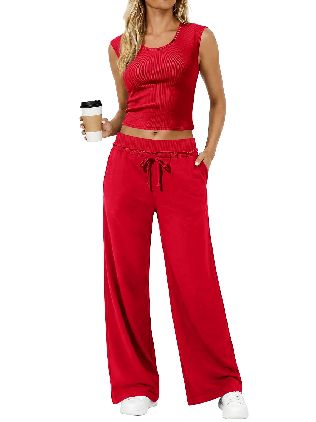 Womens 2 Piece Lounge Sets Tank Tops Wide Leg Pants Matching Sets