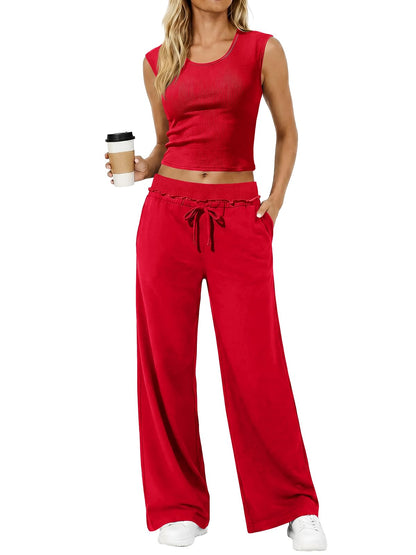 Womens 2 Piece Lounge Sets Tank Tops Wide Leg Pants Matching Sets