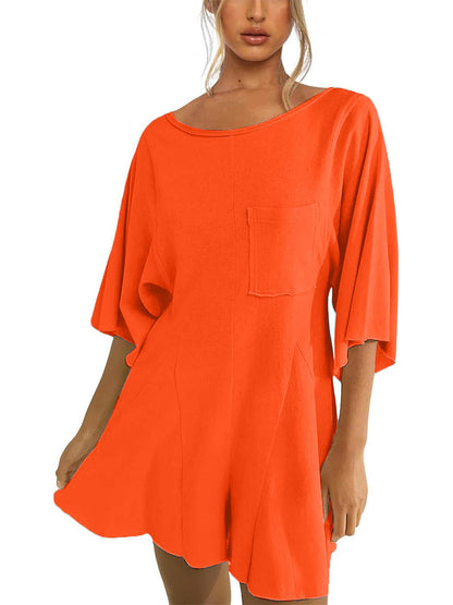 ⏰Hot Sale-Women's Short Sleeve Loose Ruffled Short Romper Dress with Pocket