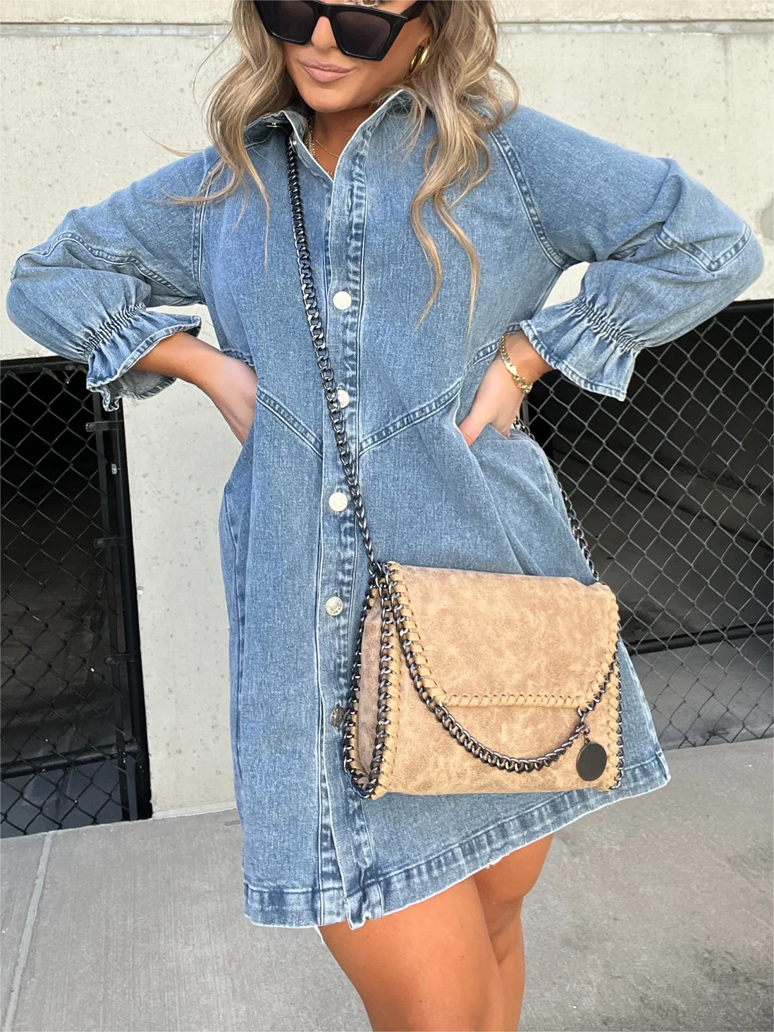 ⏰Hot Sale-Washed Denim Puff Sleeve Dress