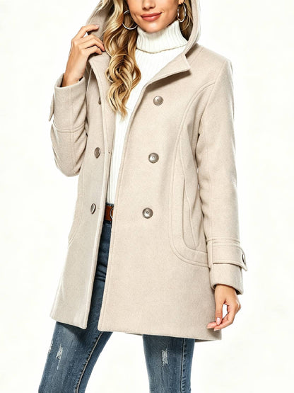 Women's Hooded Wool Blend Coat Mid Long Peacoats