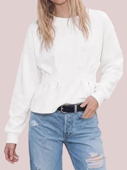 Women's Basic Long Sleeve Cinched Waist Sweatshirt