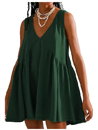 V Neck Babydoll A Line Fall Dress With Pockets
