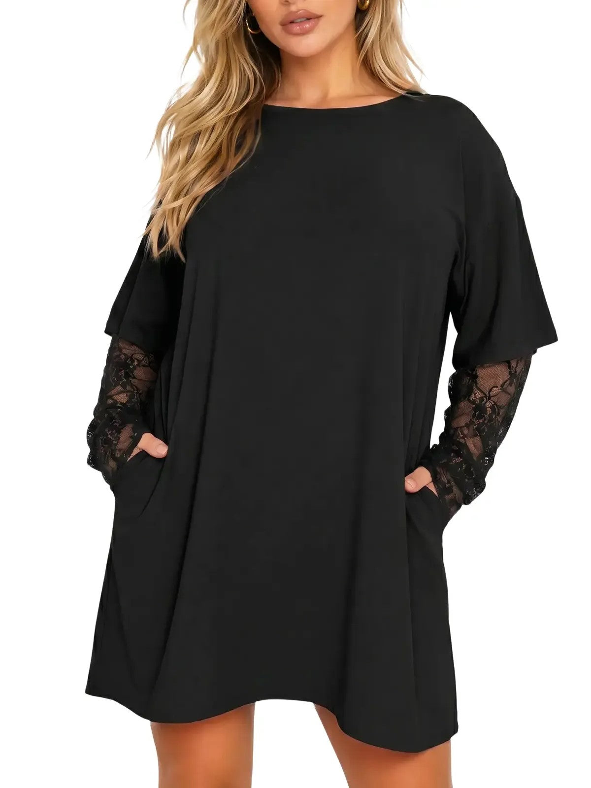 Women's Casual Lace Long Sleeve T Shirt Dress
