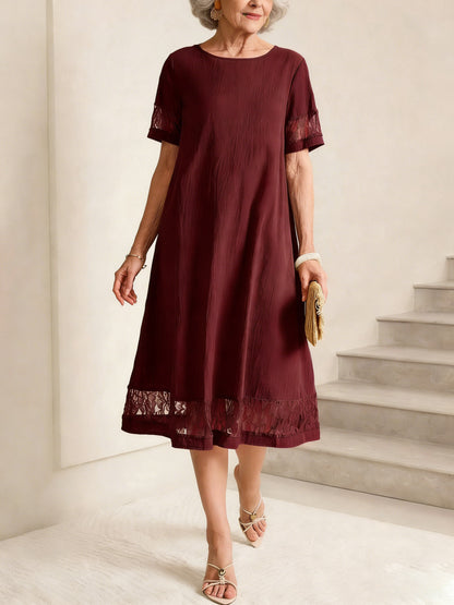 Lace Trim Midi Cotton Dress