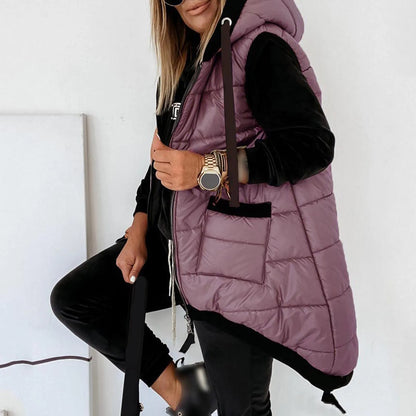 Women's Hooded Outwear Vest Lightweight Zipper Up Padded Gilet With Pockets