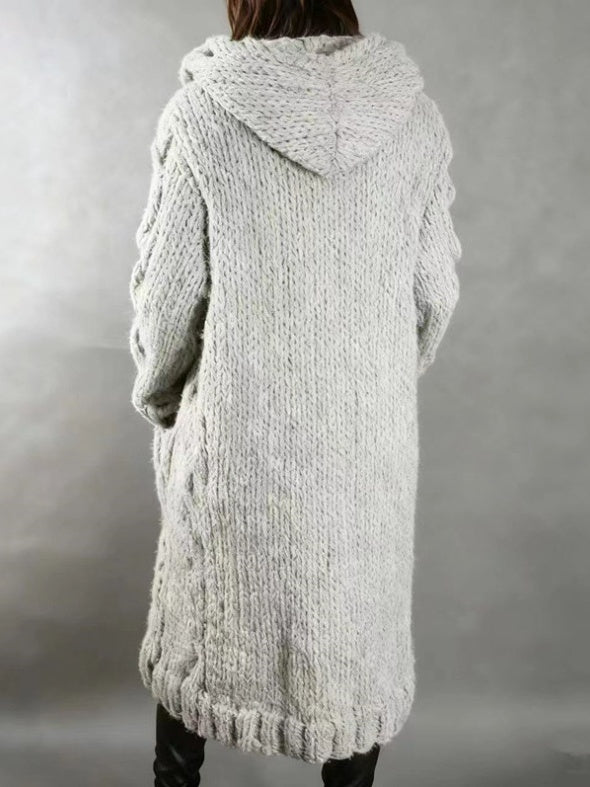 Women’s Hooded Cable Knit Long Cardigan