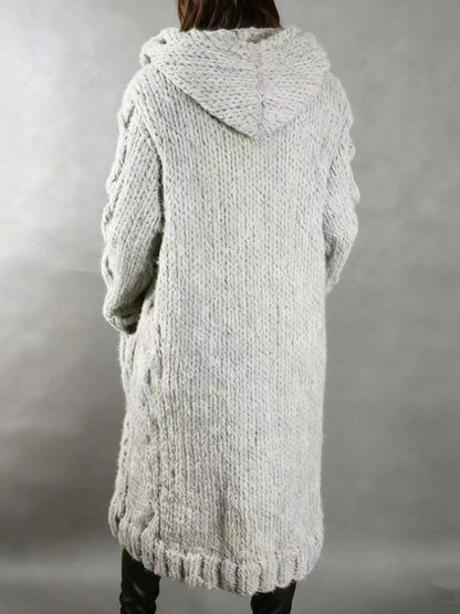 Women’s Hooded Cable Knit Long Cardigan