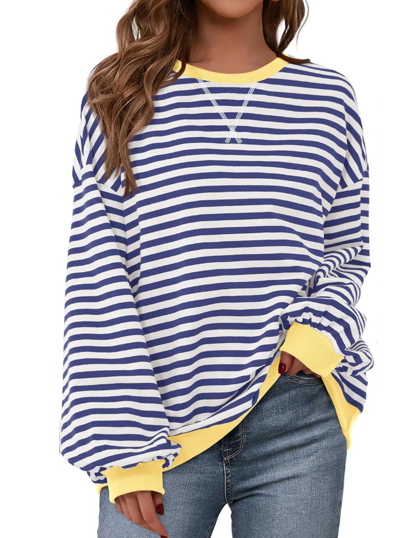 ⏰Hot Sale-Oversized Striped Color Block Sweatshirt
