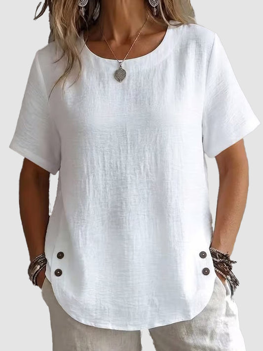 Women's Crew Neck Side Button Casual T-Shirt