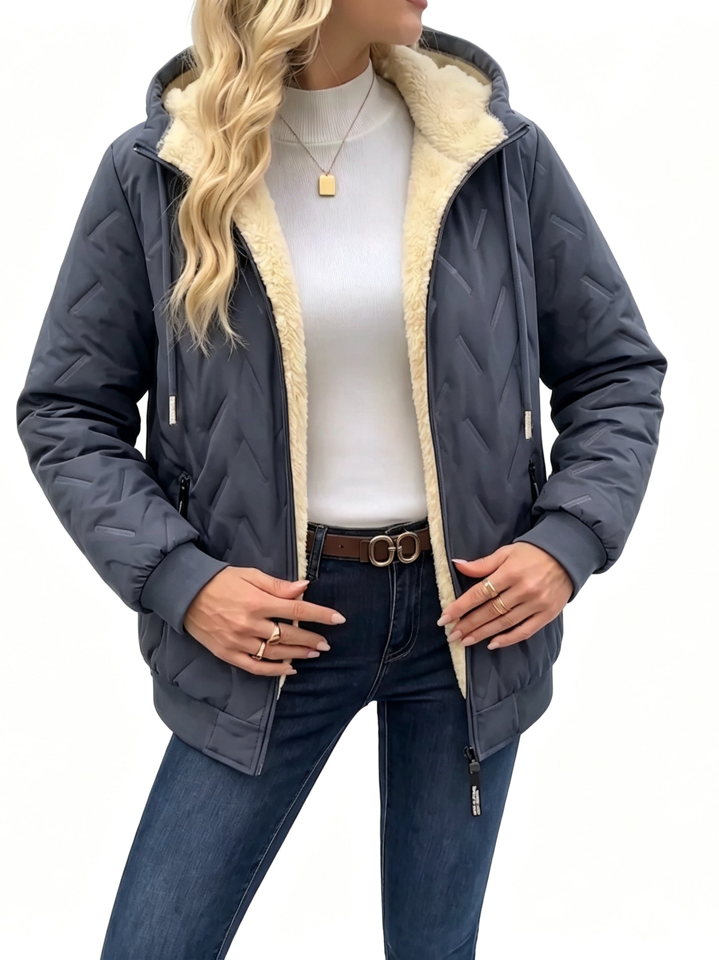 Women Winter Hooded Adjustable Drawstring Jacket