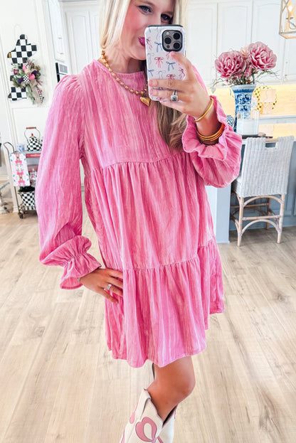 Women's Velvet Dress Gorgeous Pink Luxury Dress with Pockets