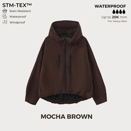 Women's Oversized Pleated Hem Rain Jacket With Hooded