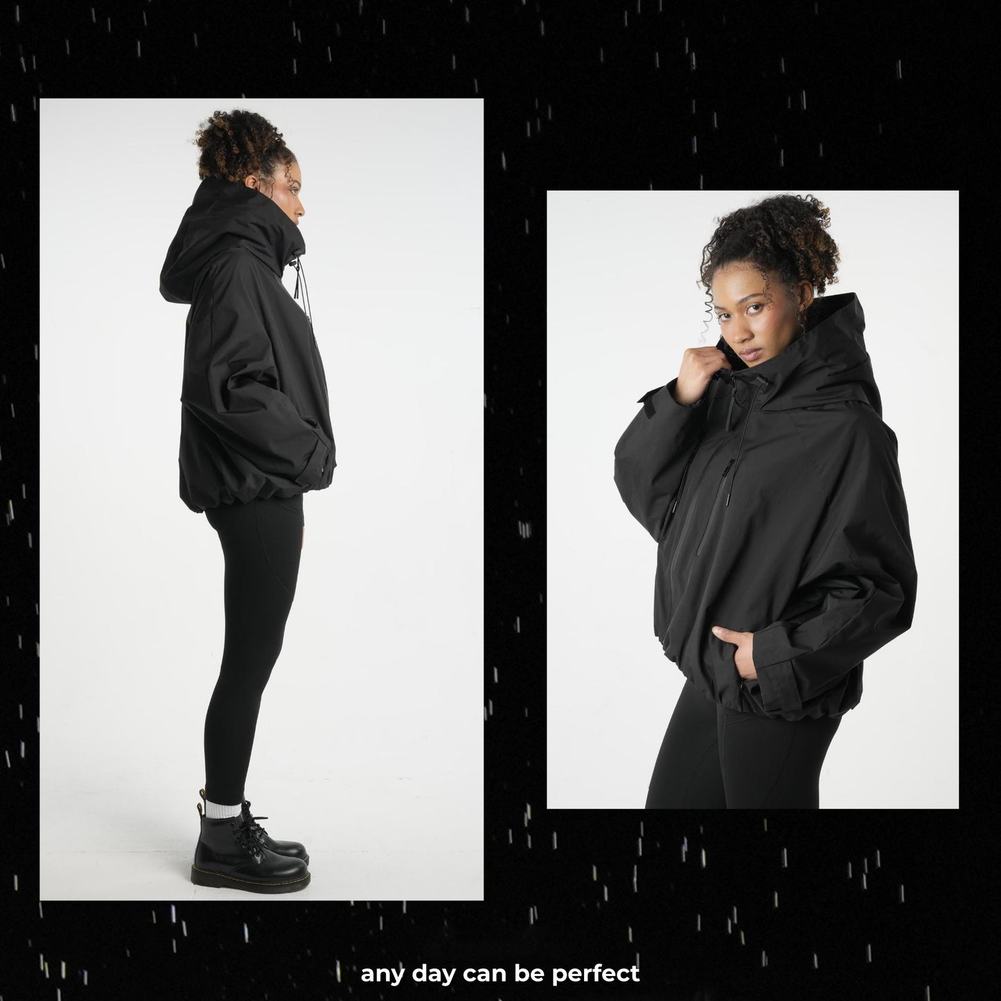 ⏰Hot Sale-Women's Oversized Pleated Hem Rain Jacket With Hooded