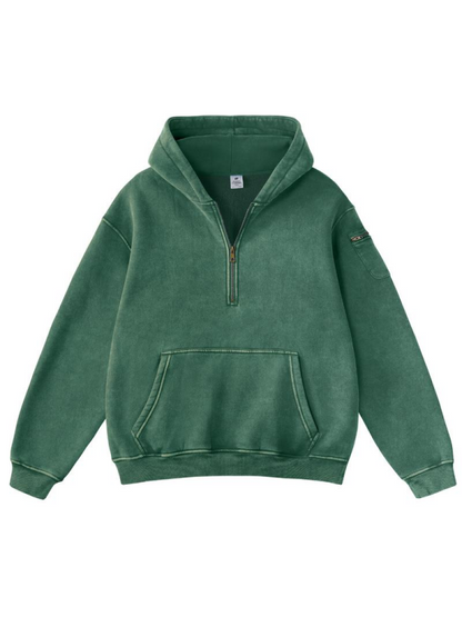 Women Vintage Washed Half Zip Oversized Hoodie
