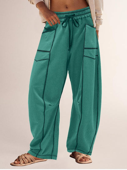Limited time sale🔥Women's Casual Drawstring Wide Leg Sweatpants Baggy Barrel Pants