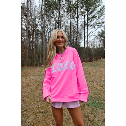 XOXO Gingham Mock Neck Sweatshirt