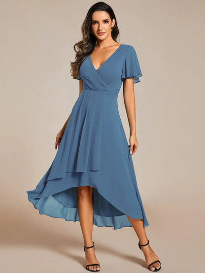 ✨Ruffles Sleeve Pleated V-Neck A-Line Midi Dress