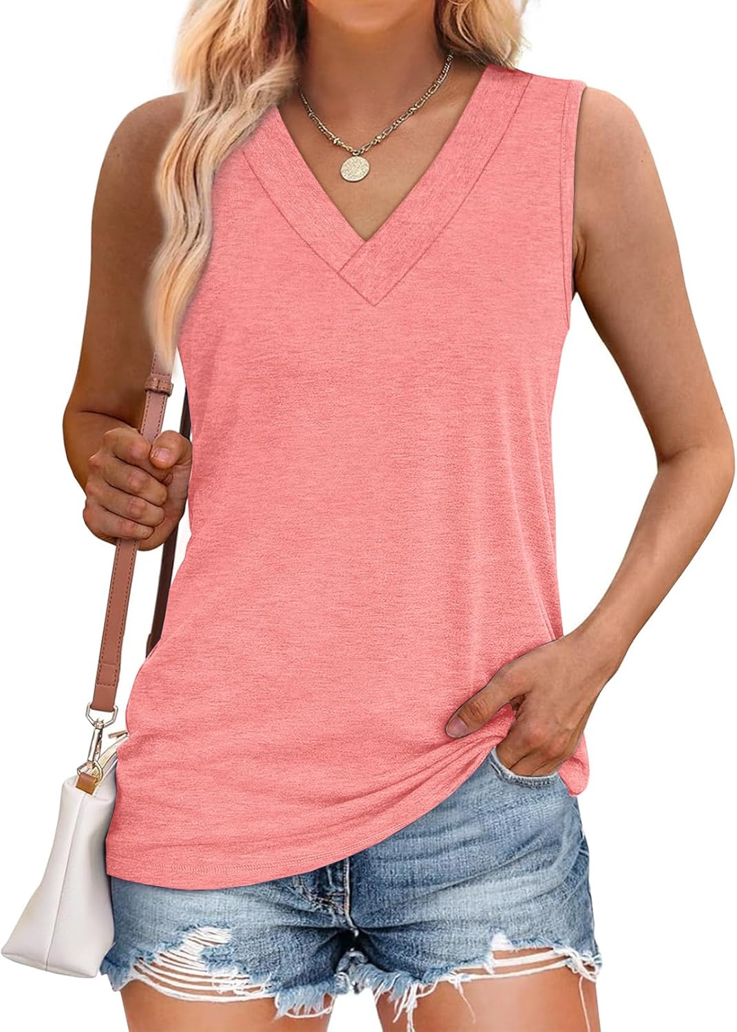 ⏰Hot Sale-Women Summer Loose Fit V Neck Sleeveless Basic Tank Tops