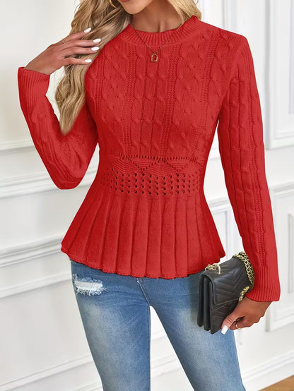 ✨Women's Chunky Knit Crew Neck Long Sleeve Knit Top