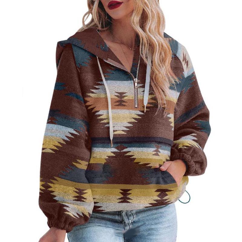 Women’s Oversized Hoodie Zip Up Long Sleeve Aztec Loose Fit Sweatshirts Pullover Tops