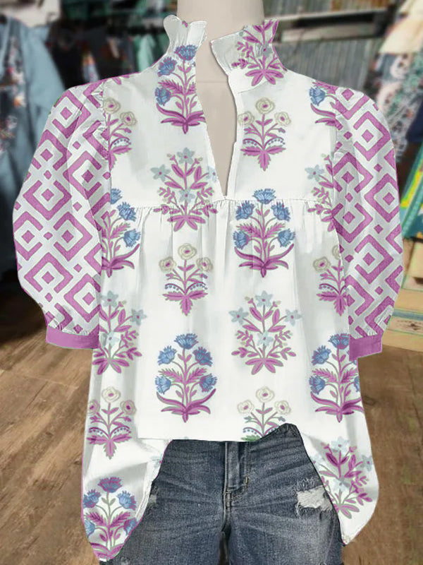 ✨Floral Print Puff Sleeve Blouse