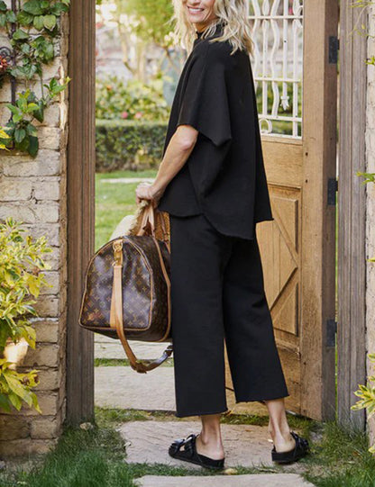 ⏰Hot Sale- Womens 3/4 Batwing Sleeve Capelet Wide Leg Pants Set