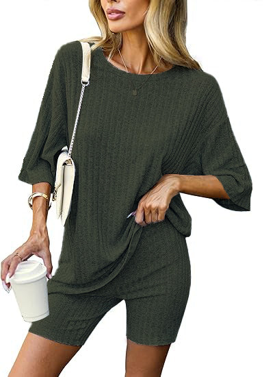 🔥Ribbed Knit T-shirt Shorts Lounge Sets (BUY 2 FREE SHIPPING)