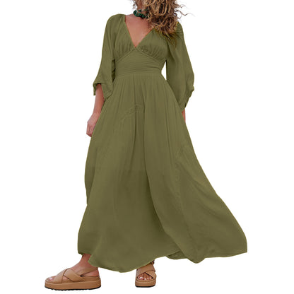 Women's V-Neck Summer Maxi Dress with Pocket (Buy 2 Free Shipping)