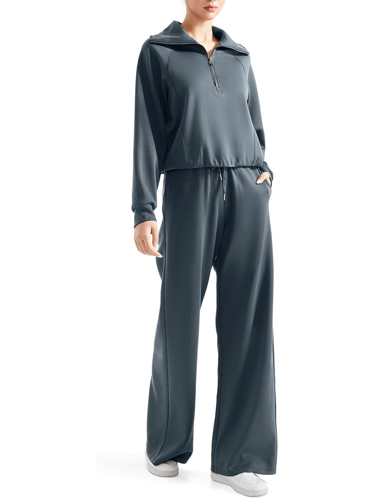 💥Women 2 Piece Lounge Matching Set Wide Leg Sweatpant Half Zip Sweatshirt