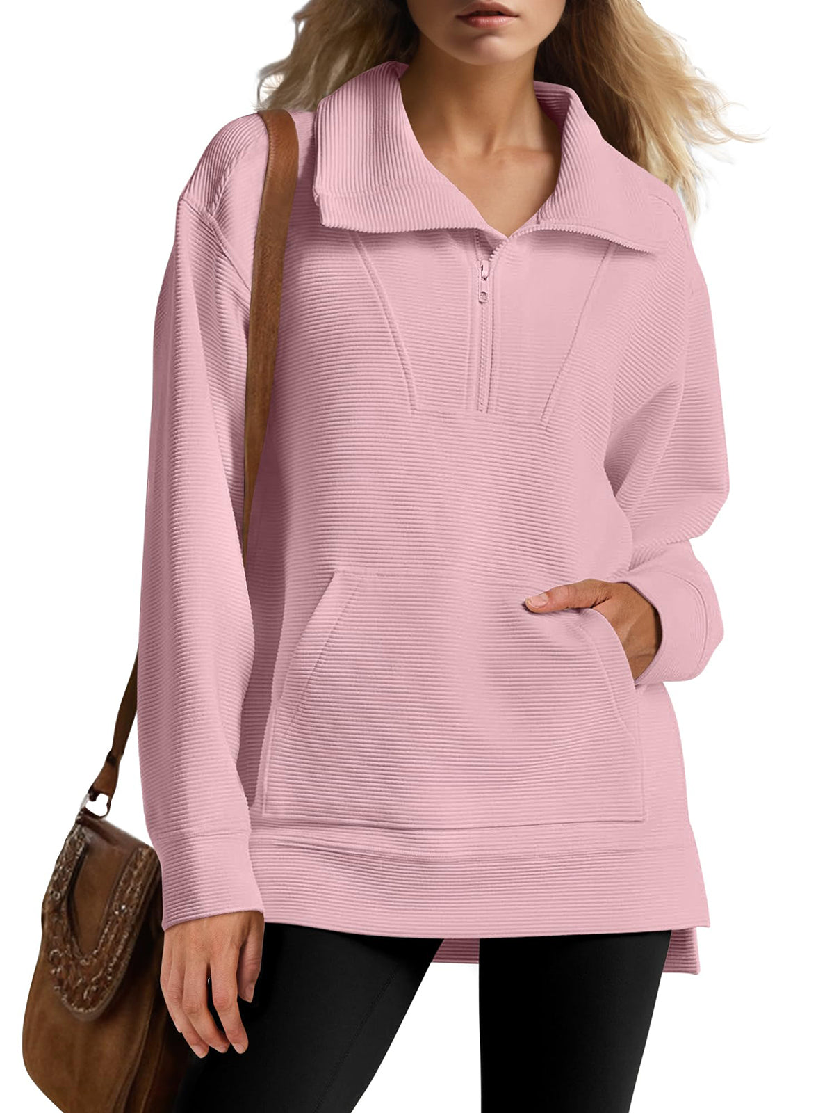 Women's Oversized High Neck Half Zip Knit Sweatshirt