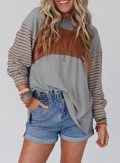 ✨Women's Cute Color Block Long Sleeve Casual Top