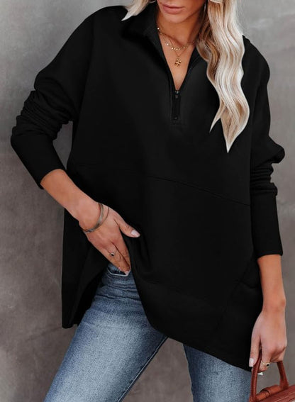 ✨Women's Zippered Casual Oversized Sweatshirt Kangaroo Pocket Top
