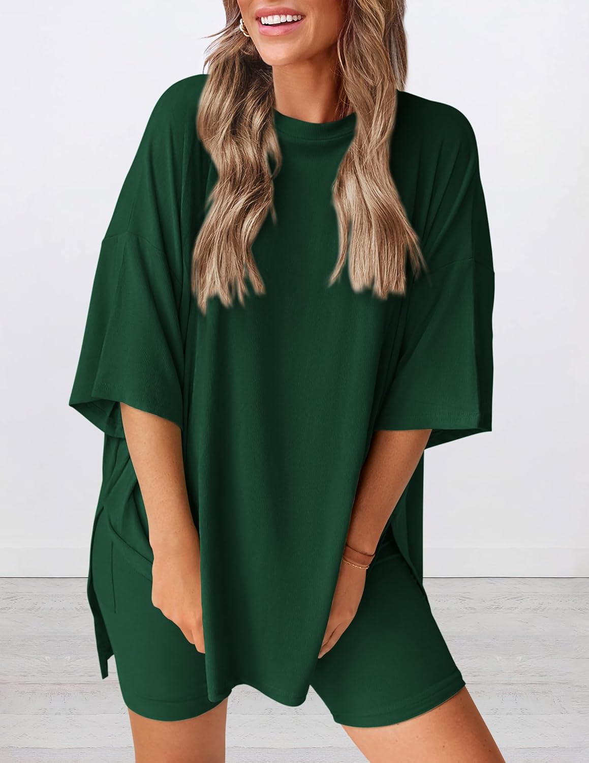 ⏰Hot Sale-Women's Oversized Casual T-Shirt Shorts Suit Stretch Two-Piece Set