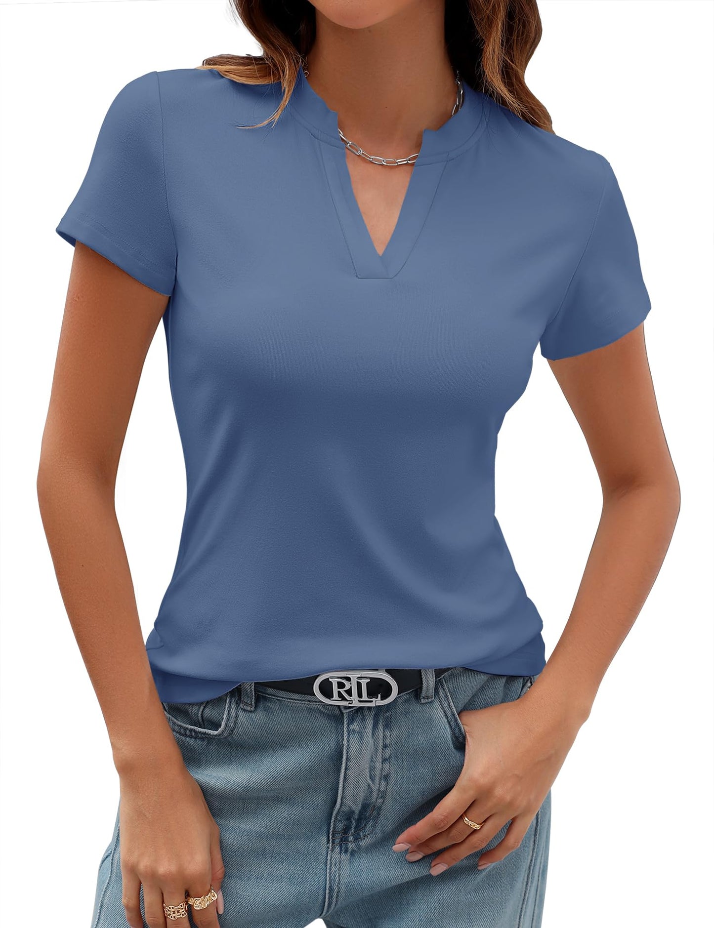 ✨Women's V Neck T-Shirts 2025 Slim Fit Basic Tops for Work