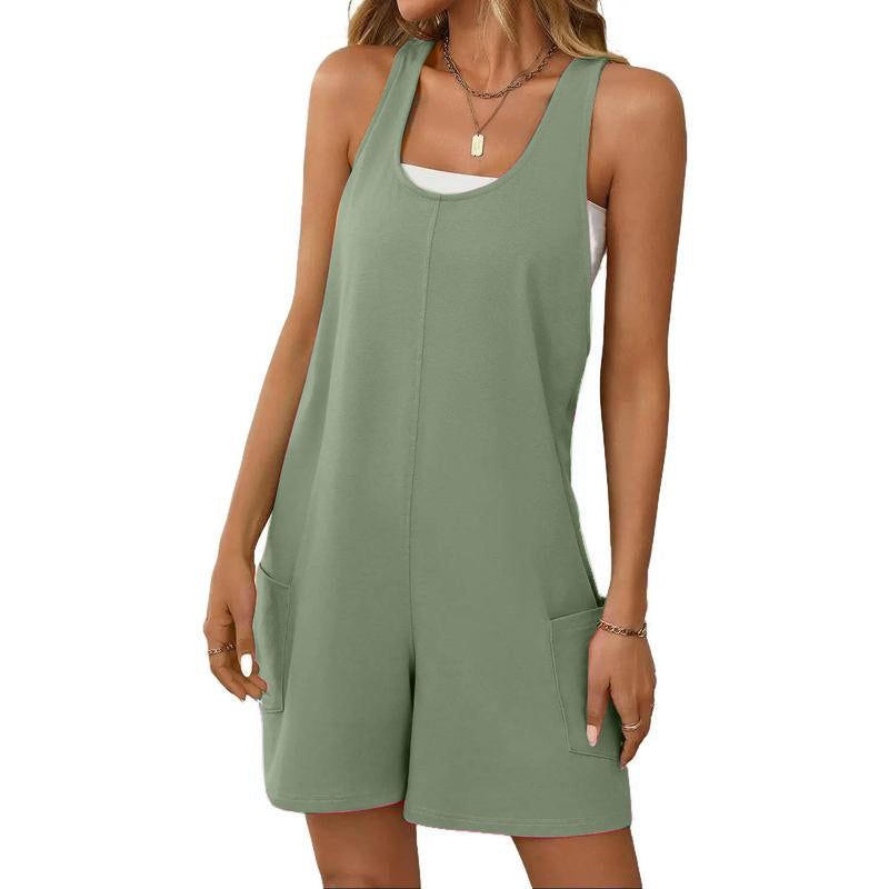 ✨Casual Sleeveless Rompers for Women Racerback Overall Shorts with Pockets